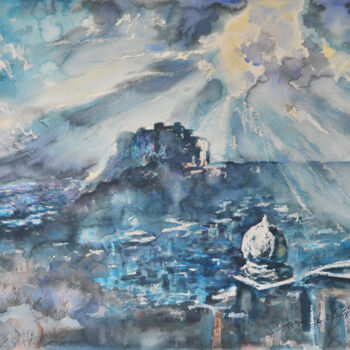 Pintura intitulada "旅行系列-焦特布尔的云" por Kai Deng, Obras de arte originais, Aquarela