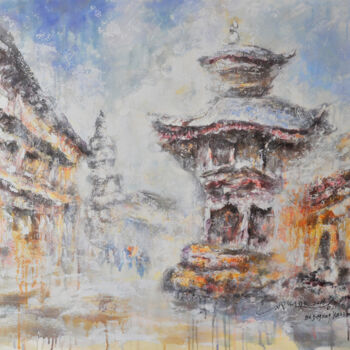 Schilderij getiteld "旅行系列-尼泊尔巴德岗广场" door Kai Deng, Origineel Kunstwerk, Acryl