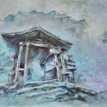 Schilderij getiteld "古镇系列-侗寨风雨桥" door Kai Deng, Origineel Kunstwerk, Acryl