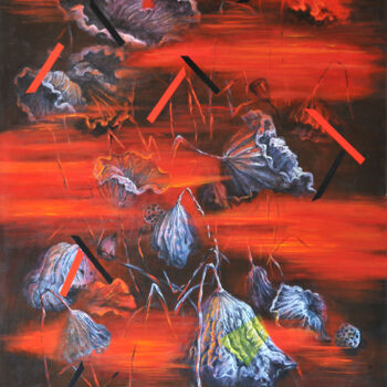 Painting titled "荷系列-立冬-4号" by Kai Deng, Original Artwork, Acrylic