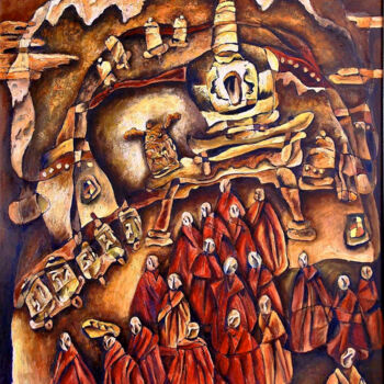 제목이 "西藏系列-早课"인 미술작품 凯 邓로, 원작, 기름