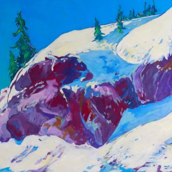 Painting titled "Raven's Ridge, (Yel…" by Kaija Savinainen-Mountain, Original Artwork, Oil Mounted on Wood Stretcher frame