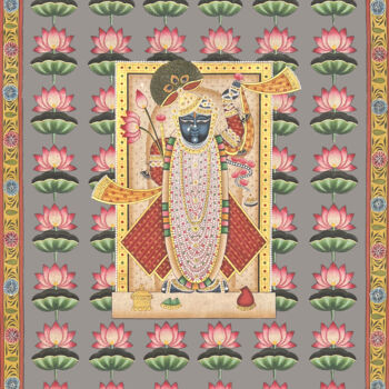 Peinture intitulée "Krishna With Lotus" par Kailesh Jee, Œuvre d'art originale, Aquarelle