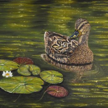 Pintura intitulada "Duck and lily pad" por Kaji, Obras de arte originais, Outro