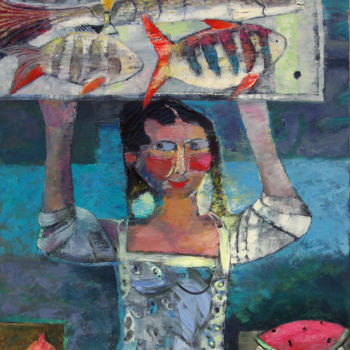 Peinture intitulée "Carrier fishes" par Sergei Kalachev, Œuvre d'art originale