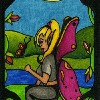 Dibujo titulada "Fairy Out My Window…" por Kalamate, Obra de arte original, Otro