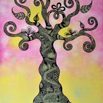 Painting titled "* LOVE TREE *" by Kaliart, Original Artwork, Oil