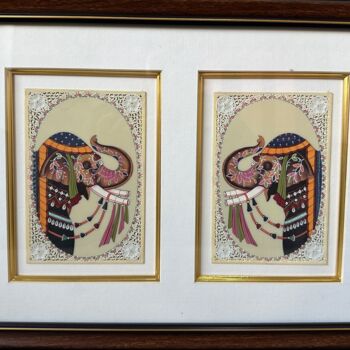 Картина под названием "Camel Bone Rajastha…" - Kalika Handicrafts Kalika Handicrafts, Подлинное произведение искусства, Аква…