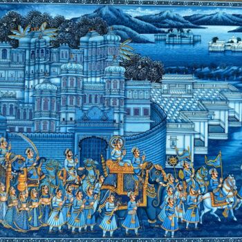Pittura intitolato "City palace" da Kalika Handicrafts Kalika Handicrafts, Opera d'arte originale, Acquarello