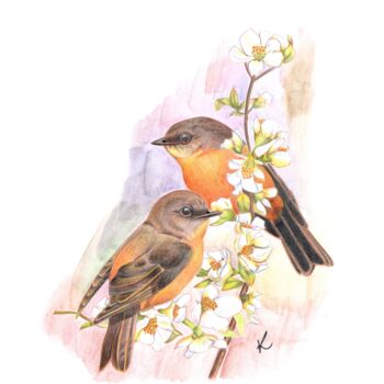 "Birds on Valentine'…" başlıklı Resim Kalli Horn tarafından, Orijinal sanat, Kalem