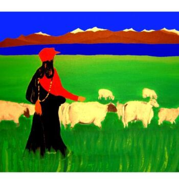 Malerei mit dem Titel "herder" von Kalsang Dickyi, Original-Kunstwerk
