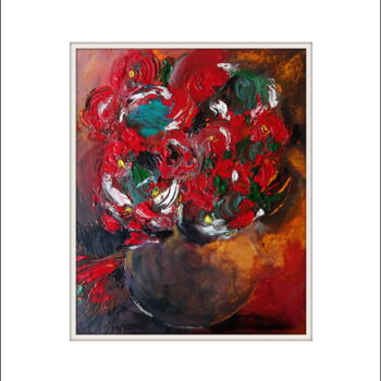 Painting titled "Roses rouges" by Kam Bendi, Original Artwork, Oil