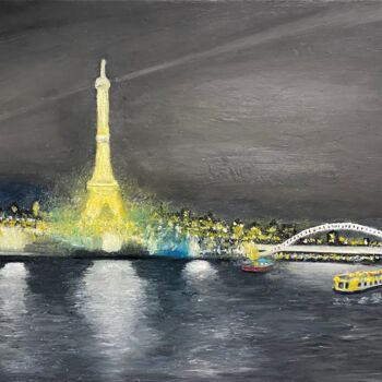 Painting titled "Nuit de Paris" by Kamal Baxter, Original Artwork, Oil