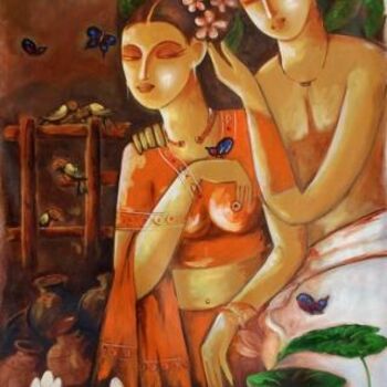Malerei mit dem Titel "togather_oil_on_can…" von Kamal Devnatha, Original-Kunstwerk