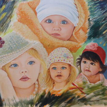 Ζωγραφική με τίτλο "Cute Babies" από Kamal Raj Thakur Utsav Thakur, Αυθεντικά έργα τέχνης, Λάδι