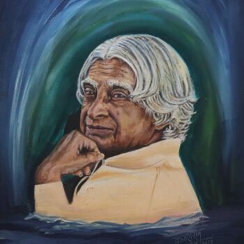 Malerei mit dem Titel "Dr APJ Abdul Kalam…" von Kamal Raj Thakur Utsav Thakur, Original-Kunstwerk, Öl