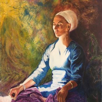 Painting titled "Meditation" by Kamala Phonphibsvads, Original Artwork, Oil Mounted on Wood Stretcher frame