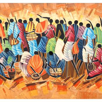 Pittura intitolato "“L’Afrique danse”" da Kamba Mukeke, Opera d'arte originale, Acrilico Montato su Telaio per barella in le…