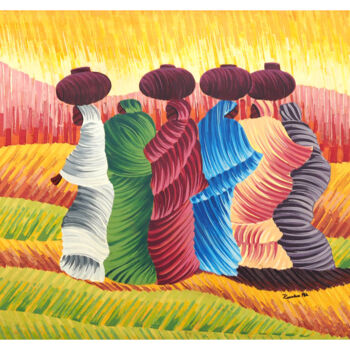 제목이 "“Femmes Touarègues”"인 미술작품 Kamba Mukeke로, 원작, 아크릴 나무 들것 프레임에 장착됨