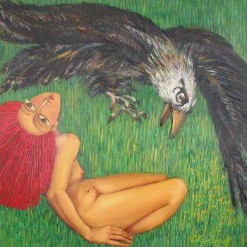 Painting titled "The Bird" by Sasho Kambourov, Original Artwork, Oil