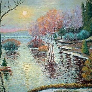 Peinture intitulée "Lac sous soleil tam…" par Kamel Rekibi, Œuvre d'art originale