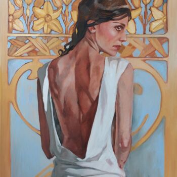 Painting titled "Judith" by Kamila Matkowska, Original Artwork, Oil Mounted on Wood Stretcher frame