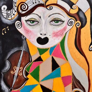 Painting titled "Ms Musician" by Kamila Polak, Original Artwork, Acrylic