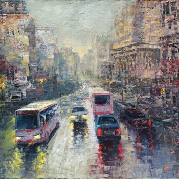 Painting titled "After rain" by Kamo Atoyan, Original Artwork, Oil Mounted on Wood Stretcher frame