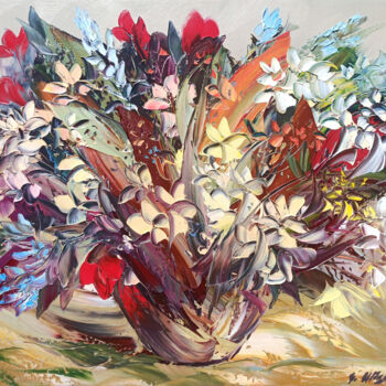 Malerei mit dem Titel "Abstract flowers" von Kamo Atoyan, Original-Kunstwerk, Öl Auf Keilrahmen aus Holz montiert