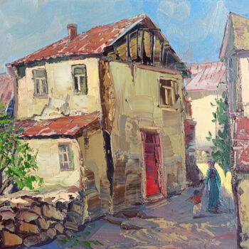 Painting titled "Rural scene" by Kamo Atoyan, Original Artwork, Oil Mounted on Wood Stretcher frame