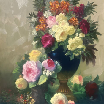 绘画 标题为“Vase of Velveteen R…” 由Kamo Atoyan, 原创艺术品, 油 安装在木质担架架上