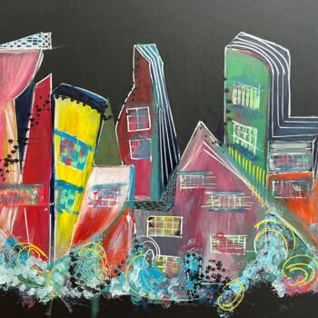 Schilderij getiteld "Ville nouvelle 2" door Kams, Origineel Kunstwerk, Acryl