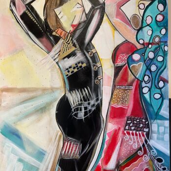 「Flamenco」というタイトルの絵画 Kamsによって, オリジナルのアートワーク, アクリル ウッドストレッチャーフレームにマウント