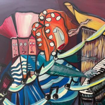 Картина под названием "Elle jouait du pian…" - Kams, Подлинное произведение искусства, Акрил Установлен на Деревянная рама д…