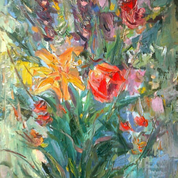 Schilderij getiteld "Flowers(35x50cm)" door Kamsar Ohanyan, Origineel Kunstwerk, Olie