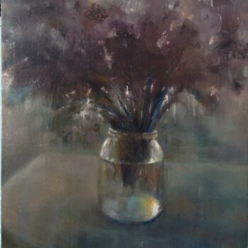 Painting titled "Still life flowers…" by Kamsar Ohanyan, Original Artwork, Oil Mounted on Wood Stretcher frame