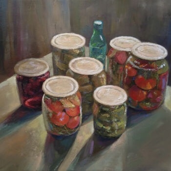 Painting titled "Still life (50x60cm…" by Kamsar Ohanyan, Original Artwork, Oil Mounted on Wood Stretcher frame