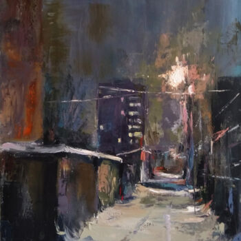 Painting titled "Winter night(40x60c…" by Kamsar Ohanyan, Original Artwork, Oil Mounted on Wood Stretcher frame
