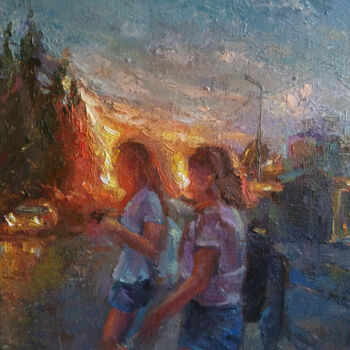 Painting titled "The tourists (35x40…" by Kamsar Ohanyan, Original Artwork, Oil