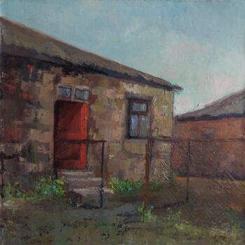 Painting titled "A village house" by Kamsar Ohanyan, Original Artwork, Oil Mounted on Wood Stretcher frame