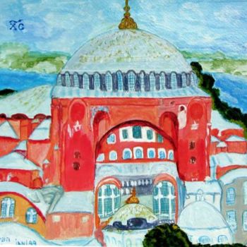 Painting titled "HAGHIA SOPHIA BYZANS" by Kamuran Art Textil, Original Artwork, Graphite Mounted on Wood Panel