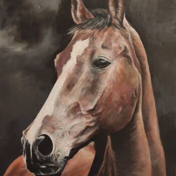 Malerei mit dem Titel "Horse head browny" von Kanat Mks, Original-Kunstwerk, Acryl