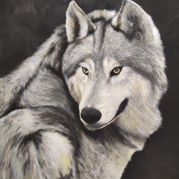 Painting titled "Wolf portrait" by Kanat Mks, Original Artwork, Acrylic