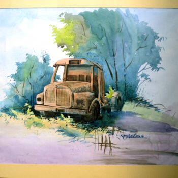 Painting titled "scrape truck" by Kangkan Das, Original Artwork, Watercolor
