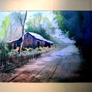 Pintura titulada "guijan street" por Kangkan Das, Obra de arte original, Acuarela