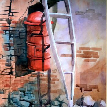 Painting titled "Abandoned post offi…" by Kangkan Das, Original Artwork, Watercolor