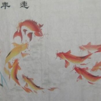 Painting titled "连年有余 1.80m x 0.50m" by Minglong Chen, Original Artwork