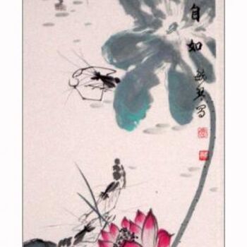 Painting titled "鱼蛙虾蟹四屏" by Minglong Chen, Original Artwork