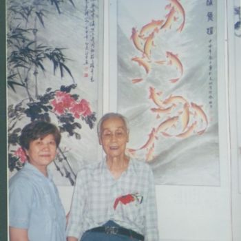 Картина под названием "著名画家张彦青先生在裴毓琴参展作品前合影" - Minglong Chen, Подлинное произведение искусства
