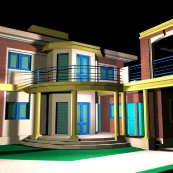 Desenho intitulada "Rendu villa 3D 9" por Kangol Le Droïd, Obras de arte originais